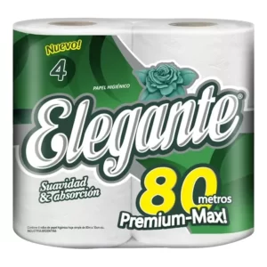 PAPEL HIGIENICO ELEGANTE. HOJA SIMPLE. 80 METROS PRECIO POR UNIDAD. BOLSON POR 40 UNIDADES.