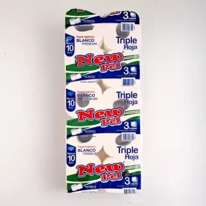PAPEL HIGIENICO TRIPLE HOJA NEW PEL 30 METROS X 10 UNIDADES.
